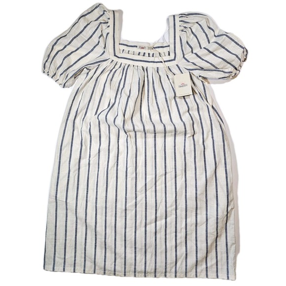 NWT Faherty Phoenix Dress Navy Elroy Stripe Cotton Square Neck Sz XXS - WDU2210 - Picture 1 of 10